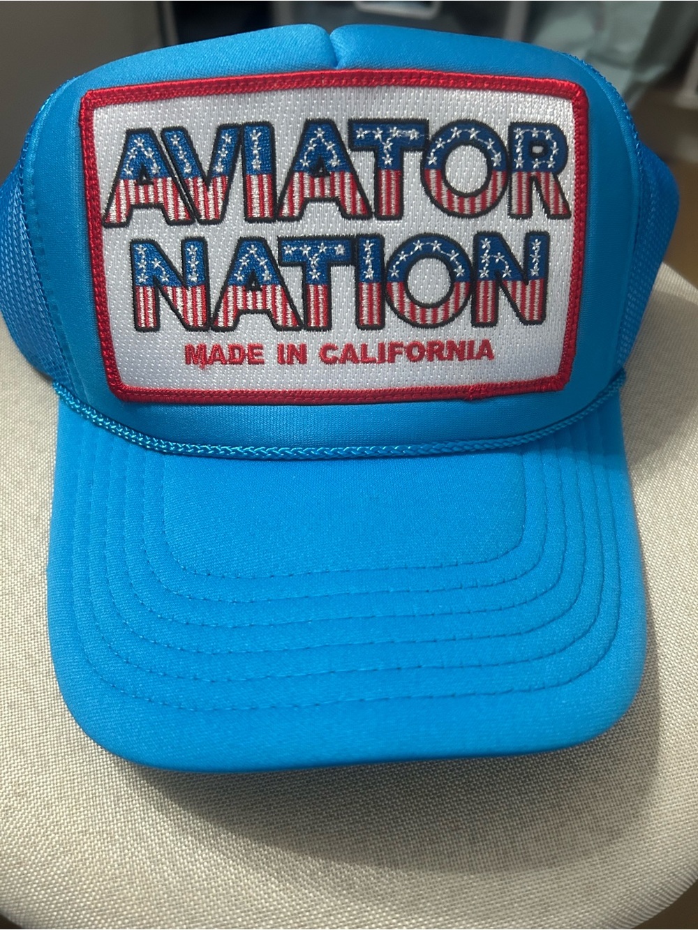 Aviator Nation Kids Turquoise Blue Trucker Hat with American Patch